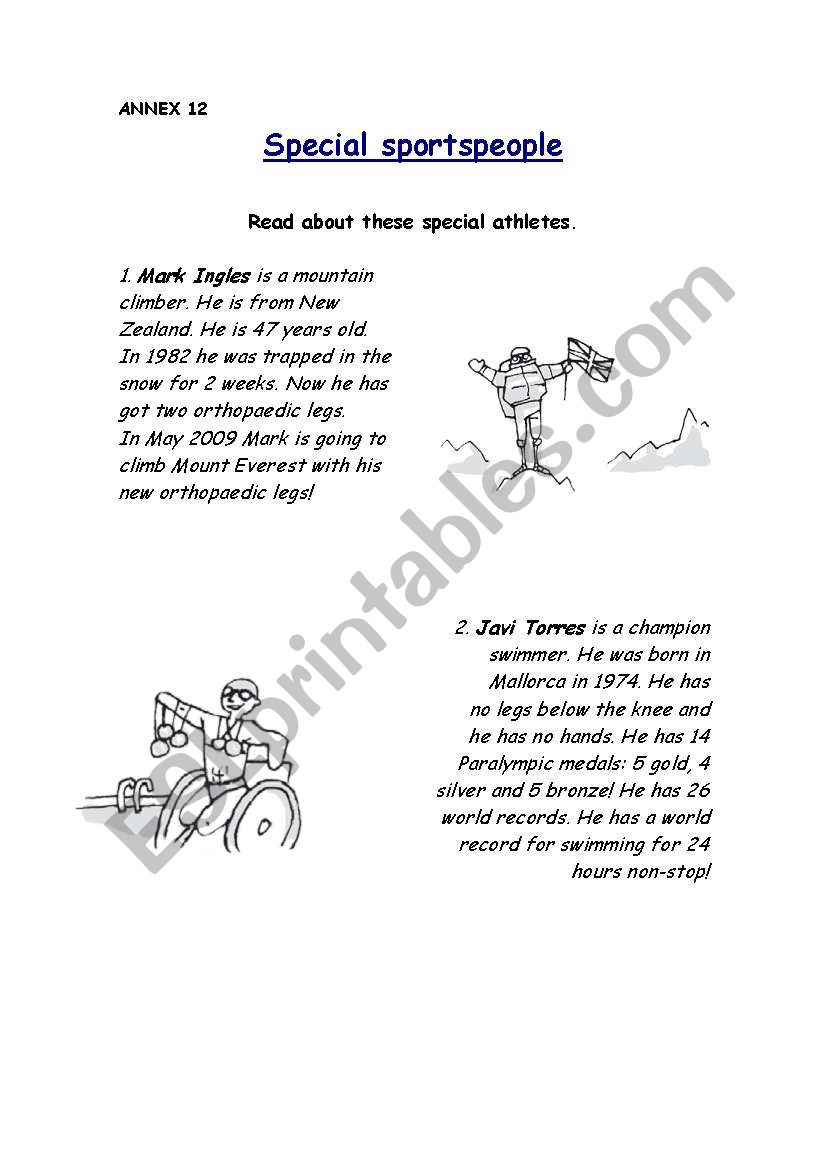 Special sports people worksheet