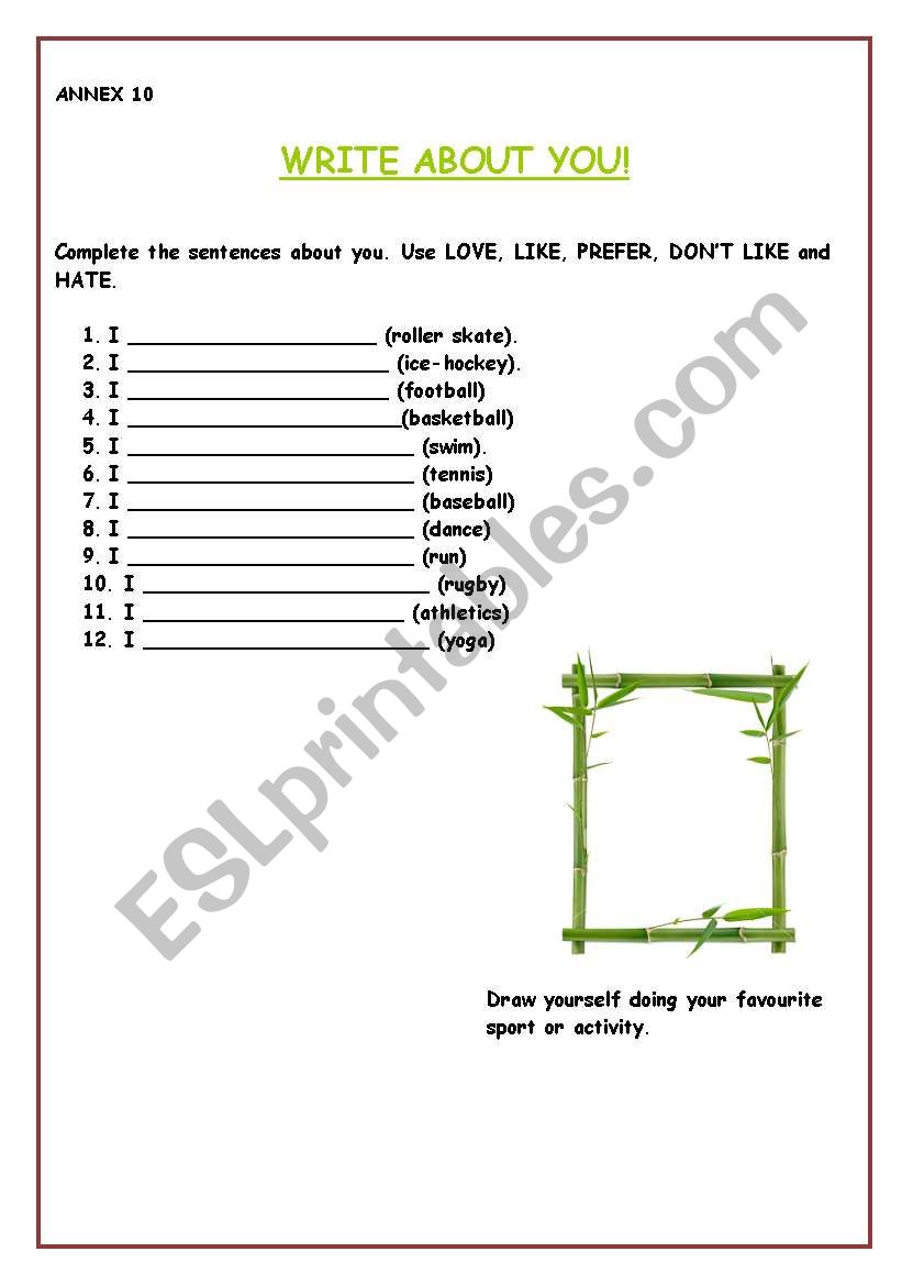 Write about you worksheet