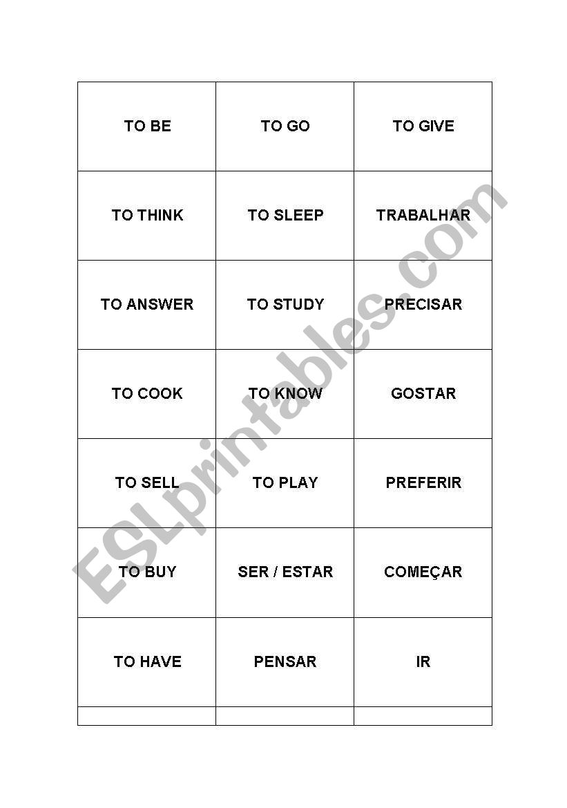 Verb Memory Game worksheet