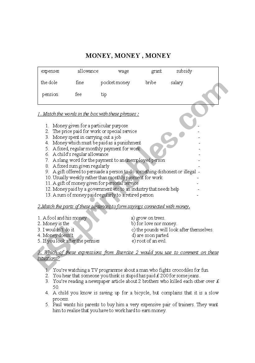 Vocabulary test on topic- Money