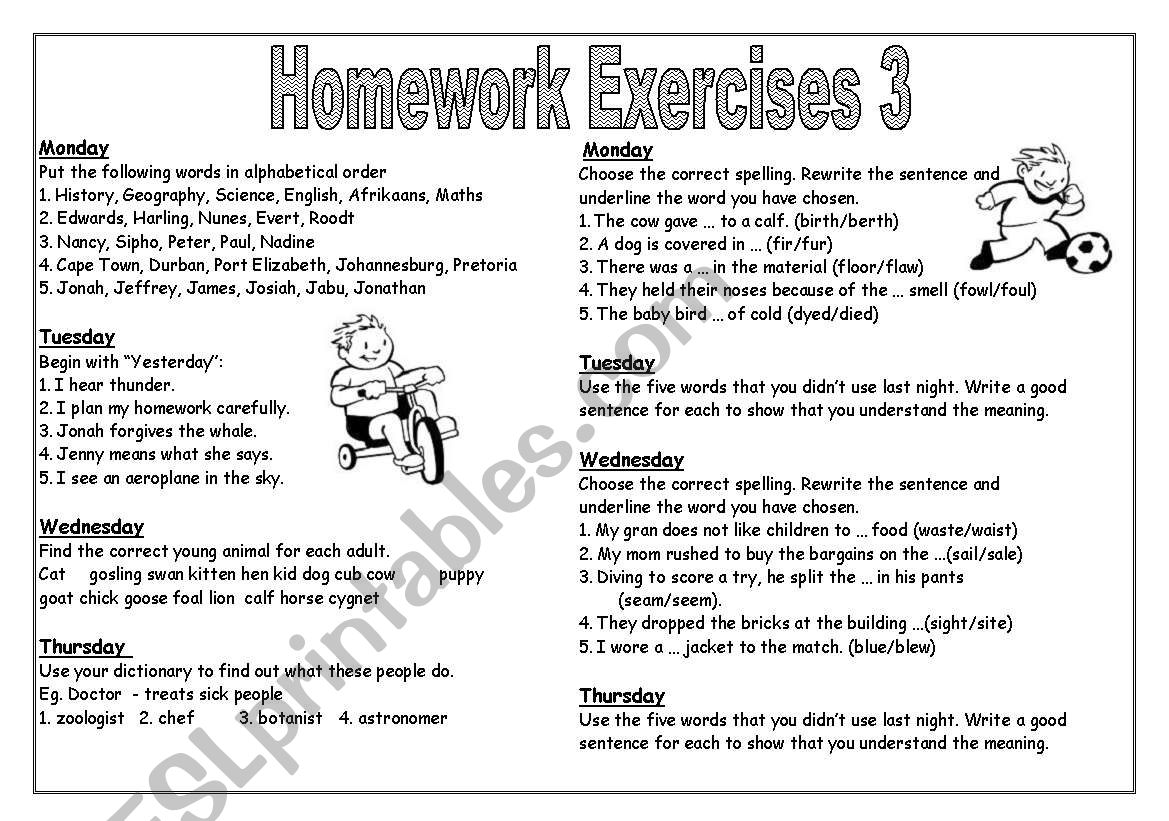 Homework Exercises 3 worksheet