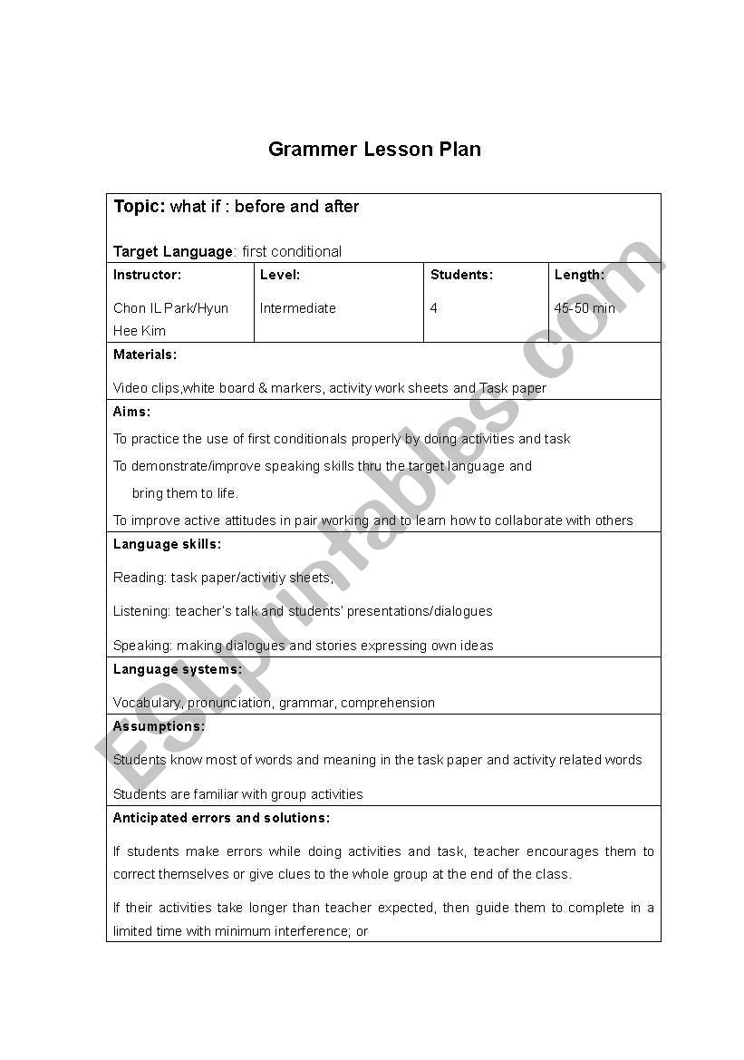 1st conditional - lesson plan worksheet