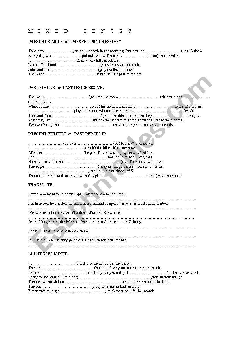 All Tenses Mixed worksheet