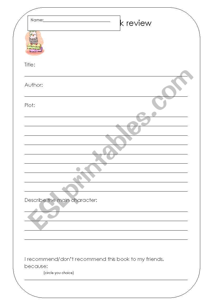 Book review  sheet worksheet