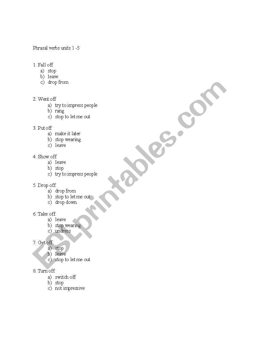 VARIOUS  PHRASAL VERBS worksheet