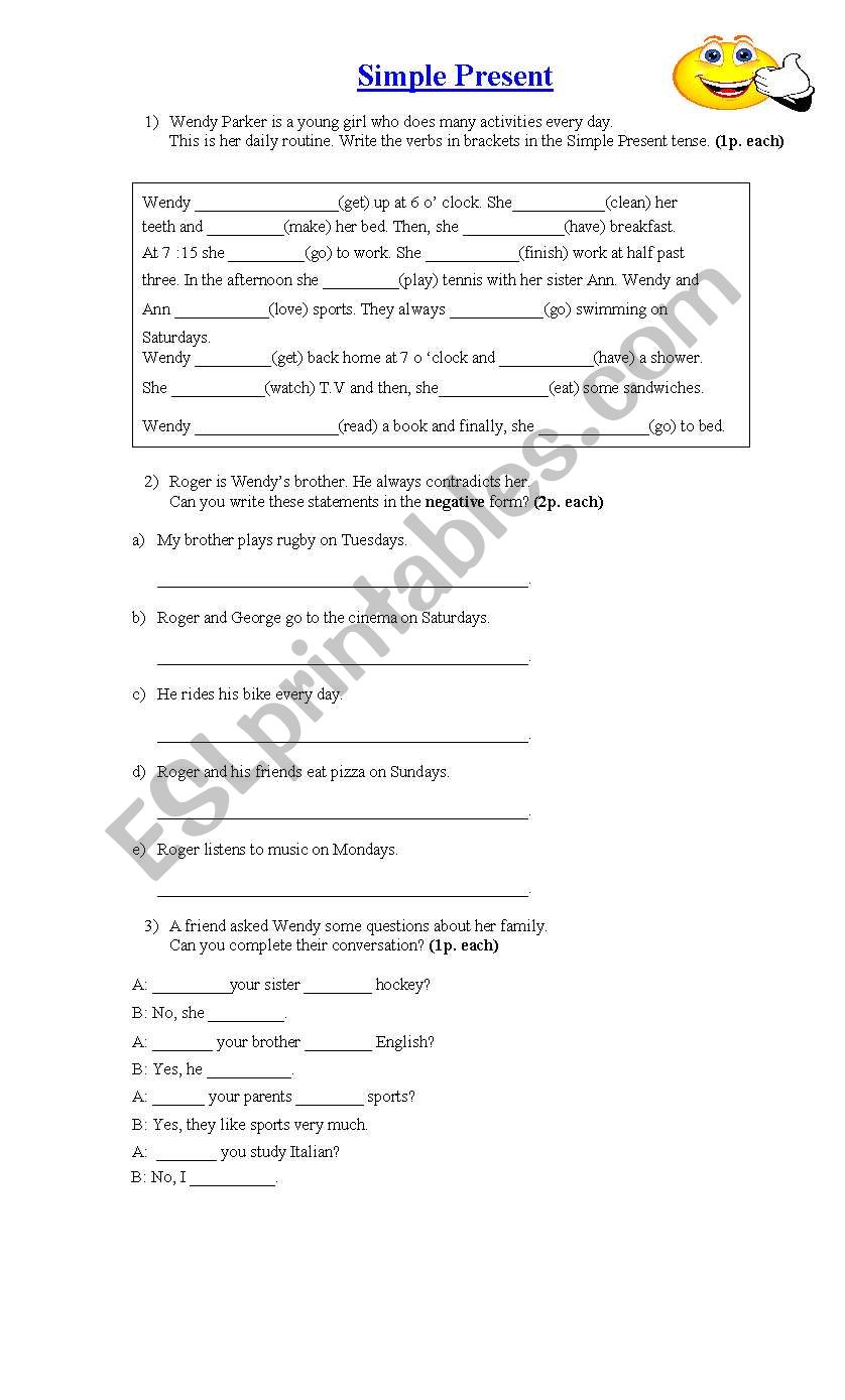 SIMPLE PRESENT PRACTICE worksheet