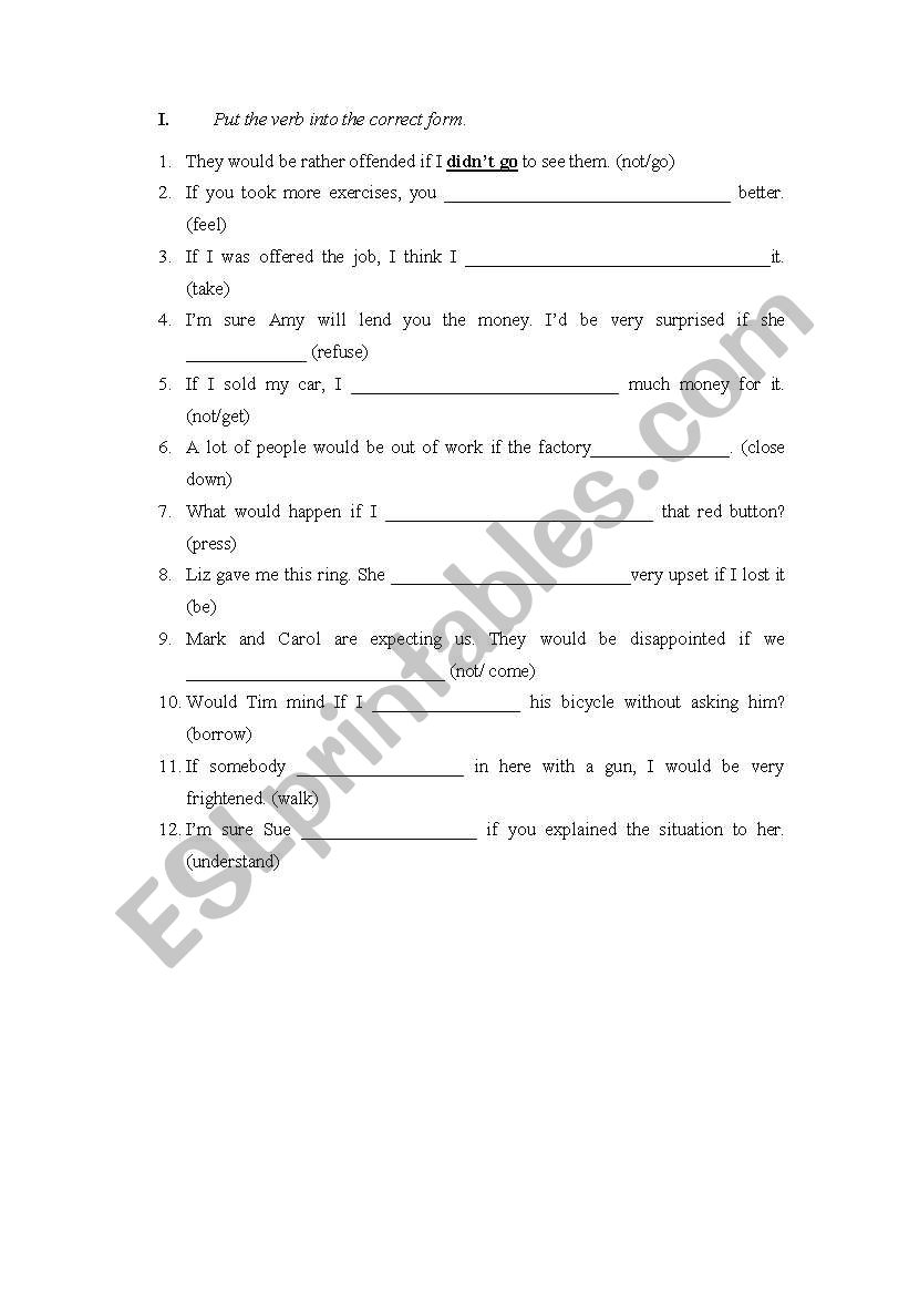 second conditinal exercise worksheet