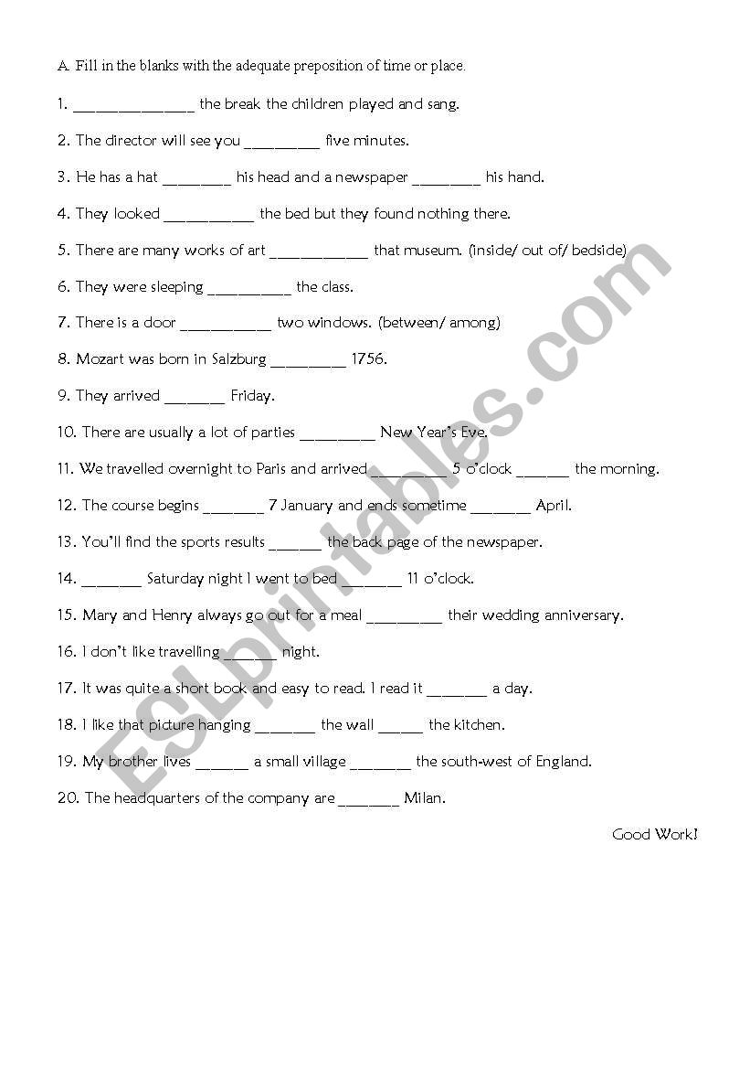 prepositions worksheet