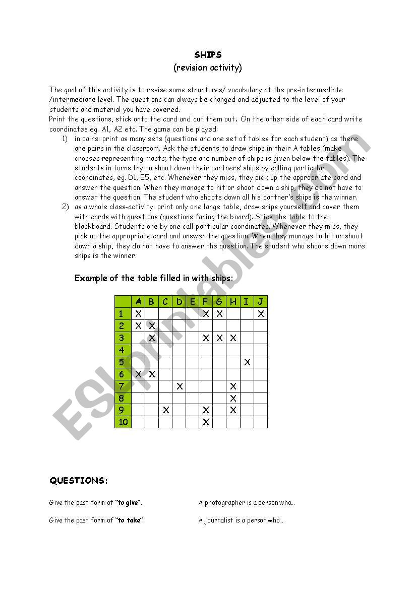 SHIPS ( general revision) worksheet