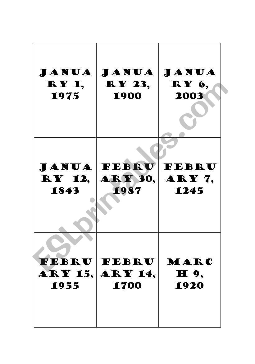 dates bluff game worksheet