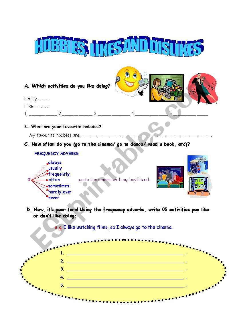 HOBBIES, LIKES AND DISLIKES worksheet