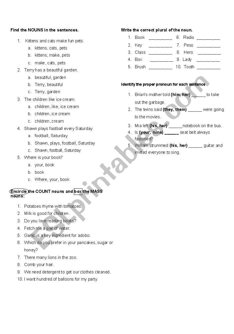 English test worksheet