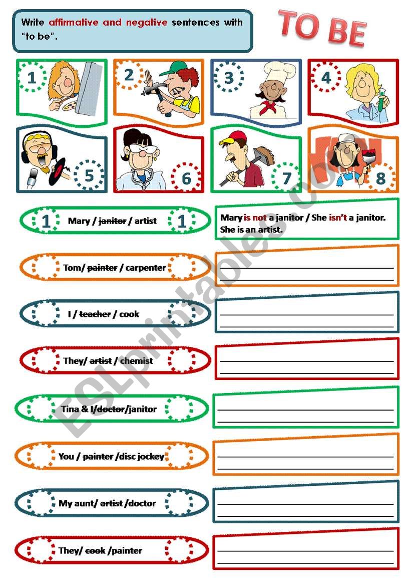 Negative Verb To Be Worksheets