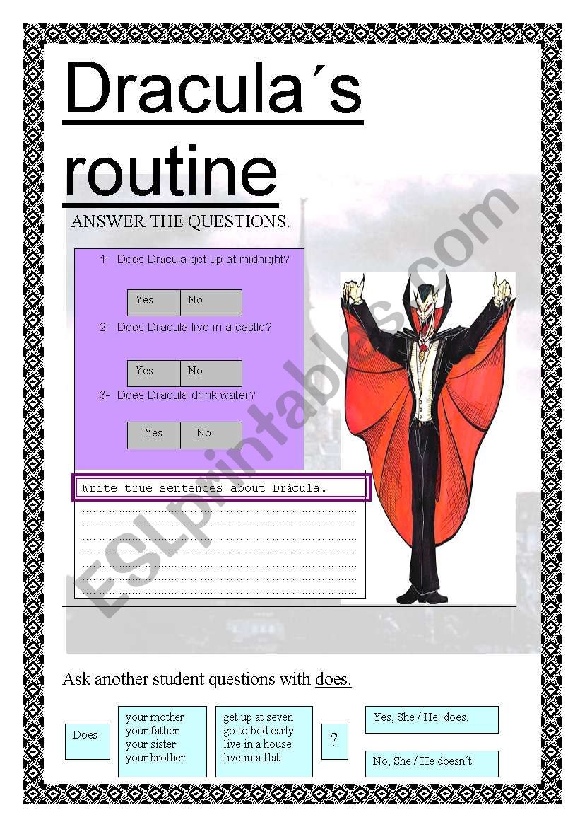 Dracula´s Routine Esl Worksheet By Alicia Del C