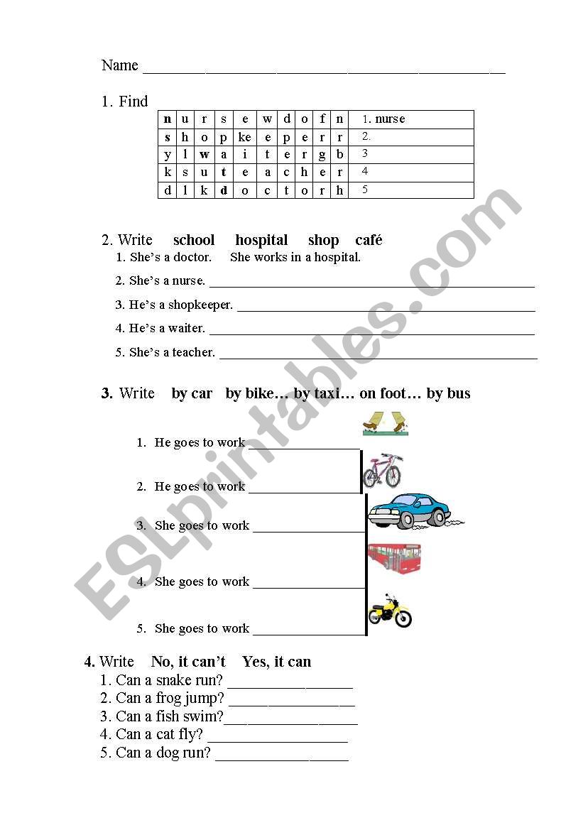 professions worksheet