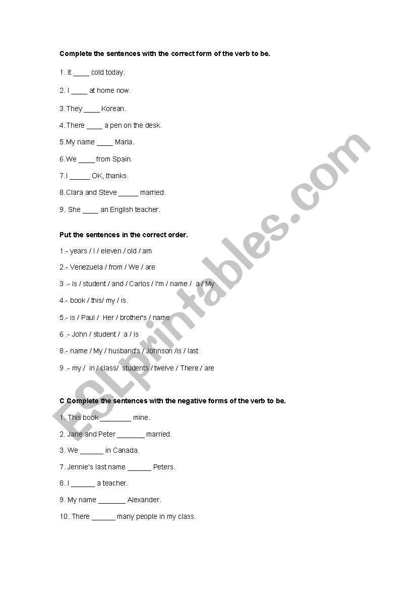 Verb to be 2 worksheet