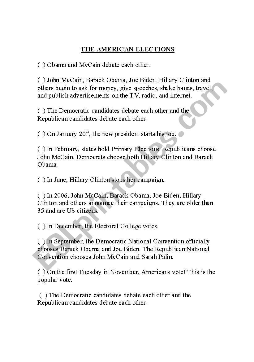 US Elections 2008 worksheet