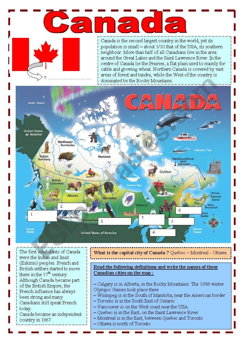 Canada ESL Worksheet By Minie