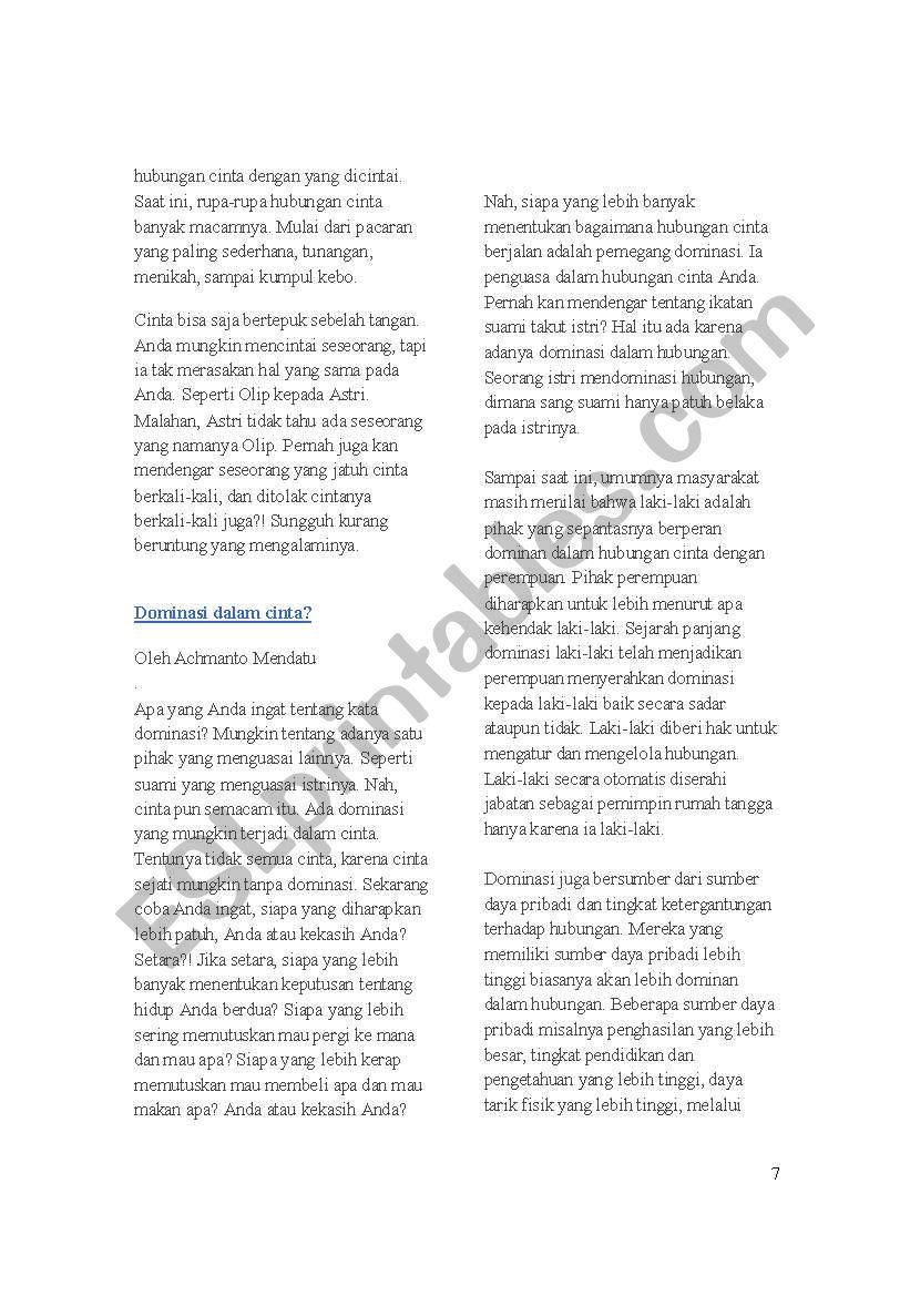 English Worksheets Apakah Artinya Cinta