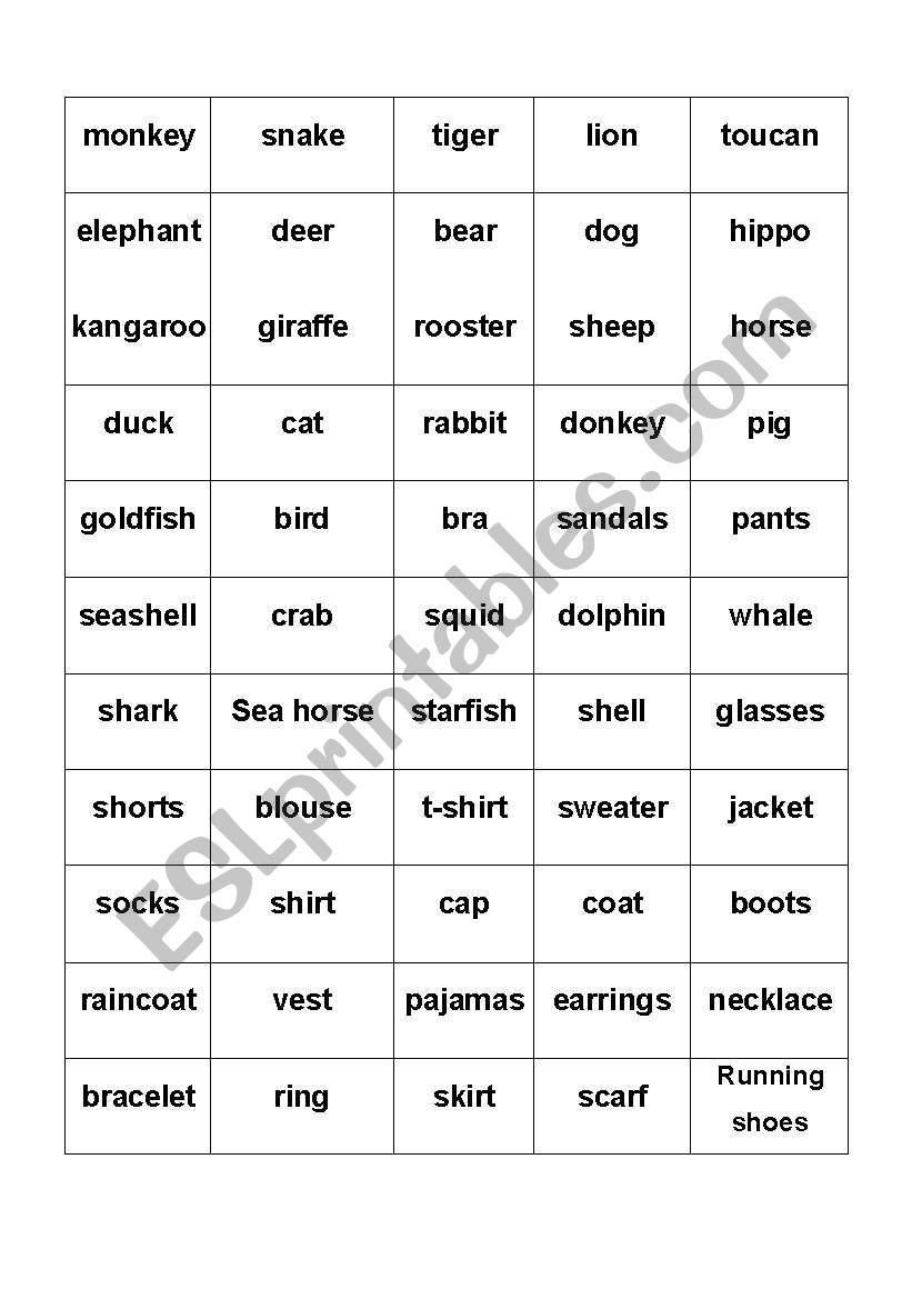 English Worksheets Vocabulary Words