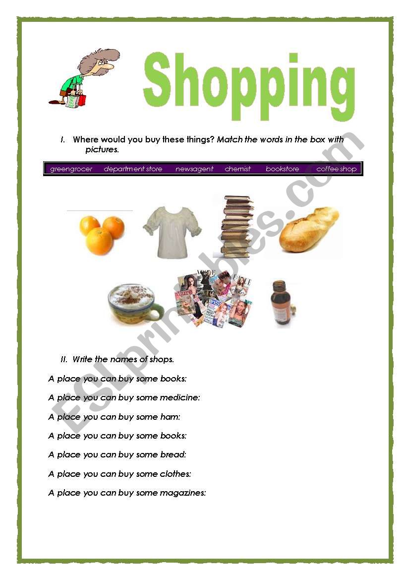 Types of shops worksheet