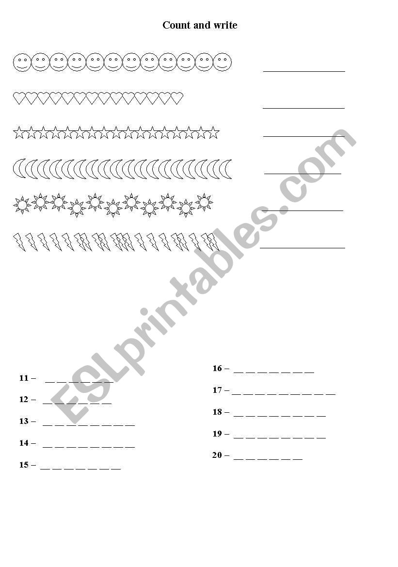 numbers up to 20 - count and write