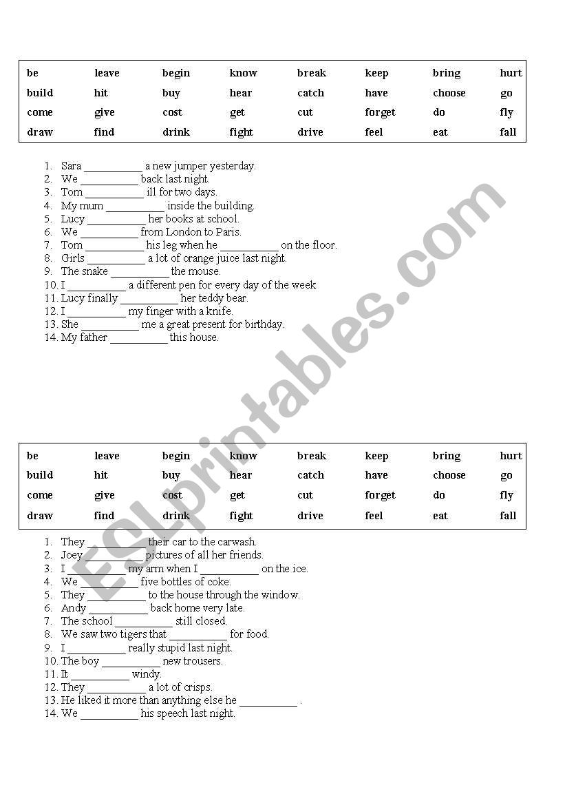 irregular verbs worksheet