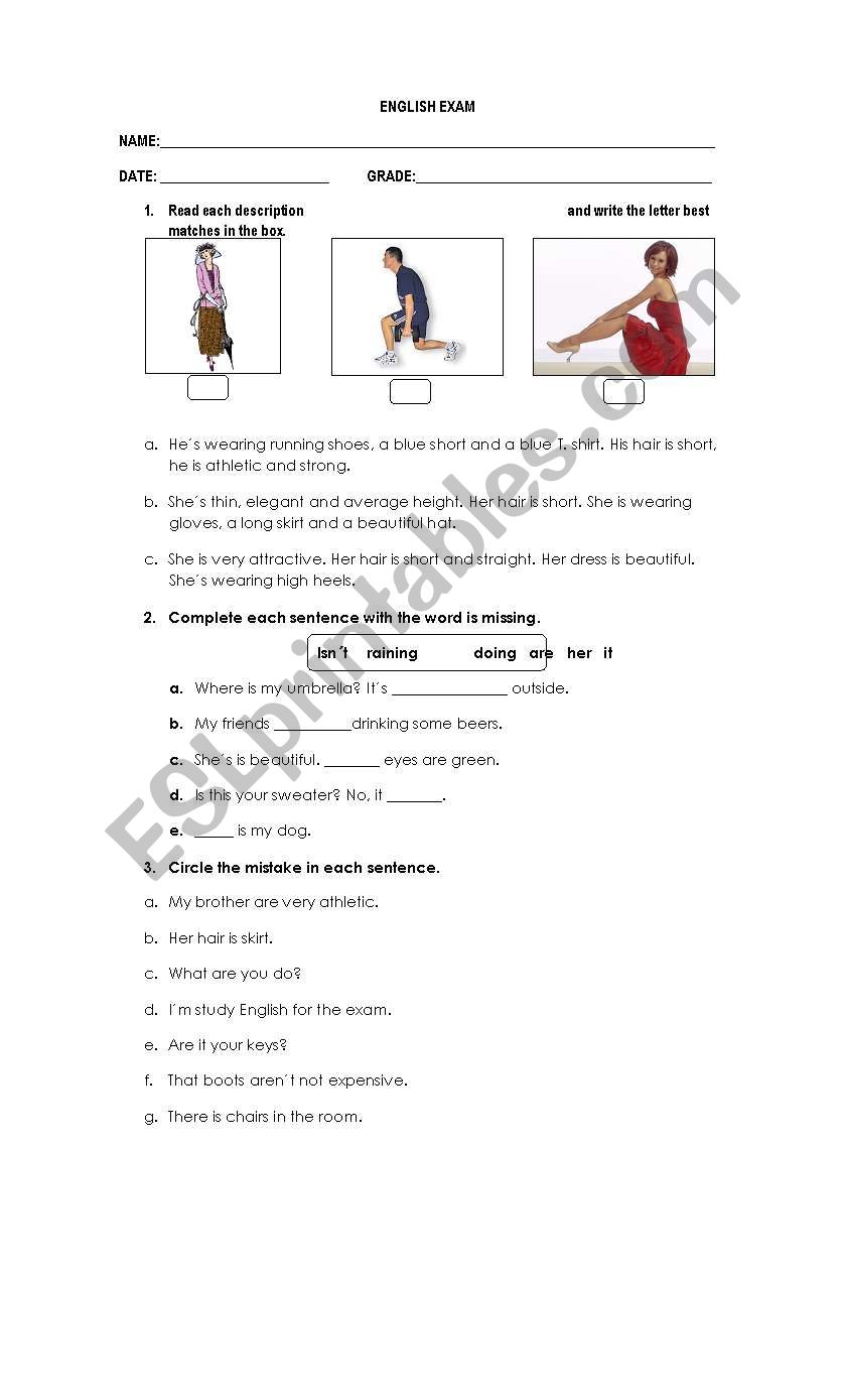 clothes and verb To be - Quiz/ exam -