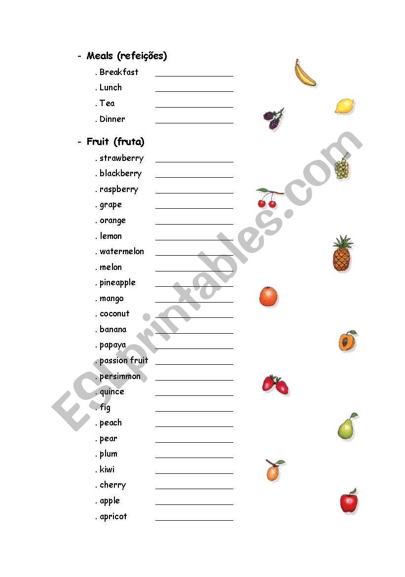 Food worksheet