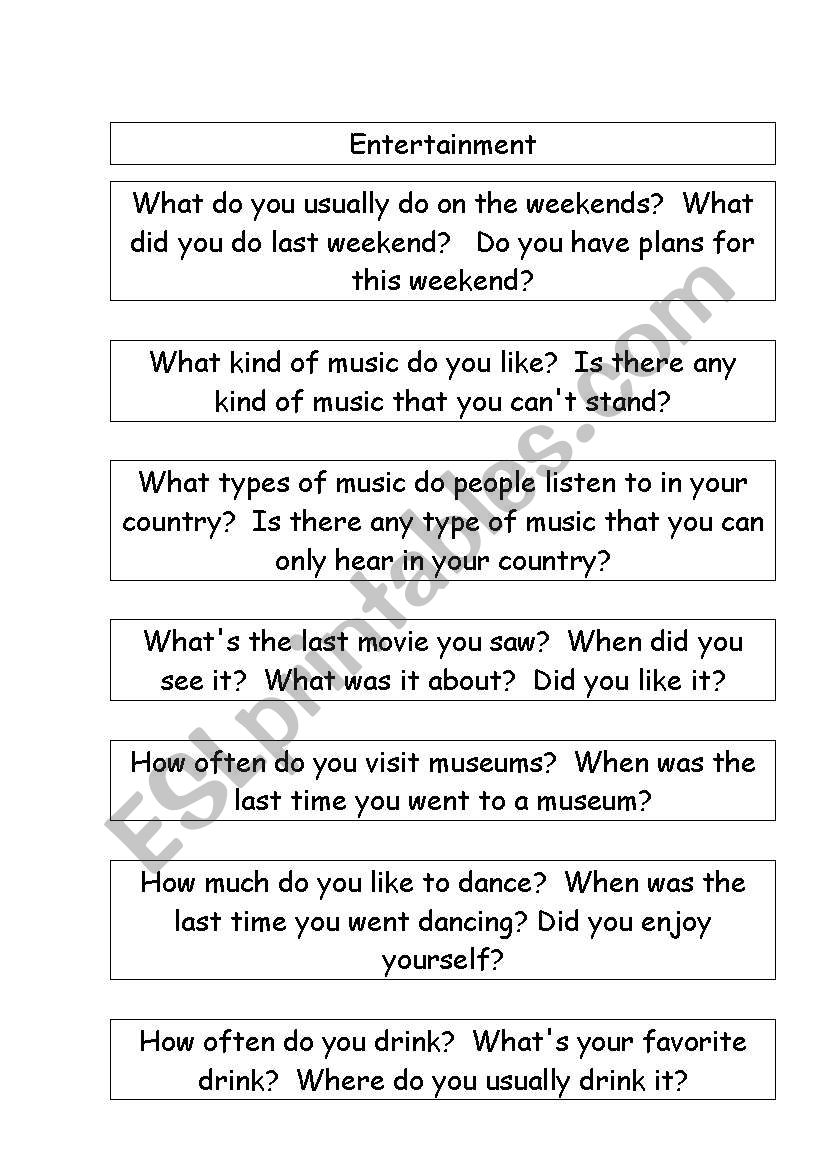 Conversation Questions Several Topics ESL Worksheet By Moranguinho88