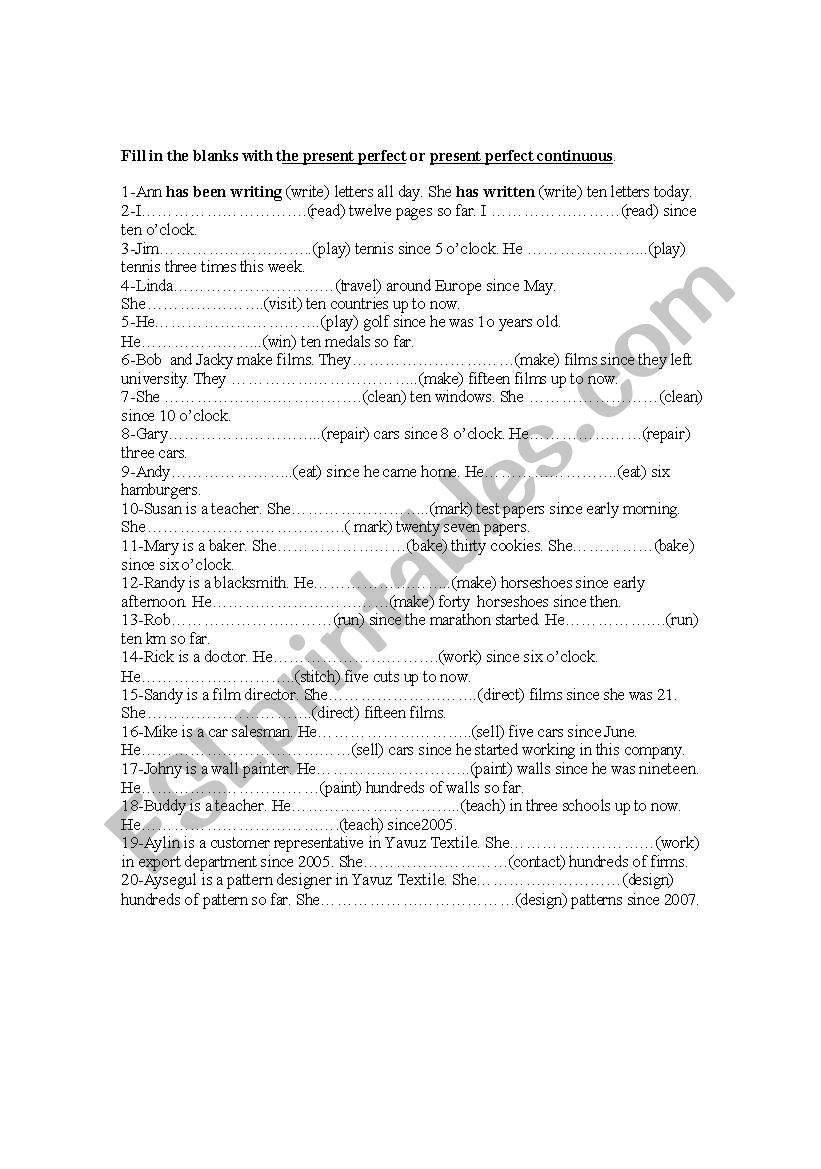 present perfect or present perfect continuous