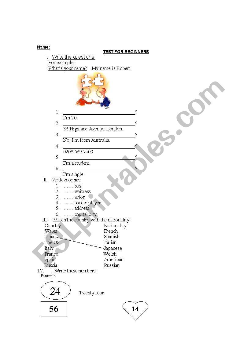 TEST FOR BEGINNERS worksheet