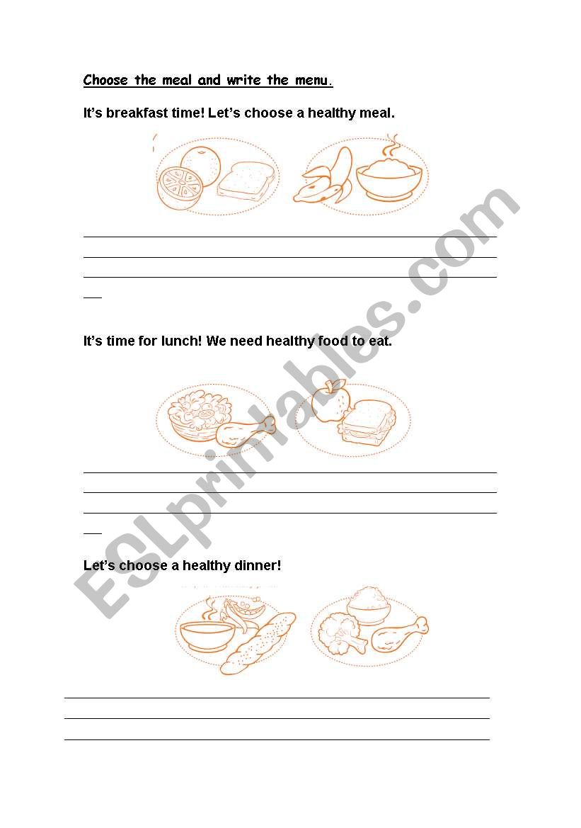A HEALTHY MEAL worksheet