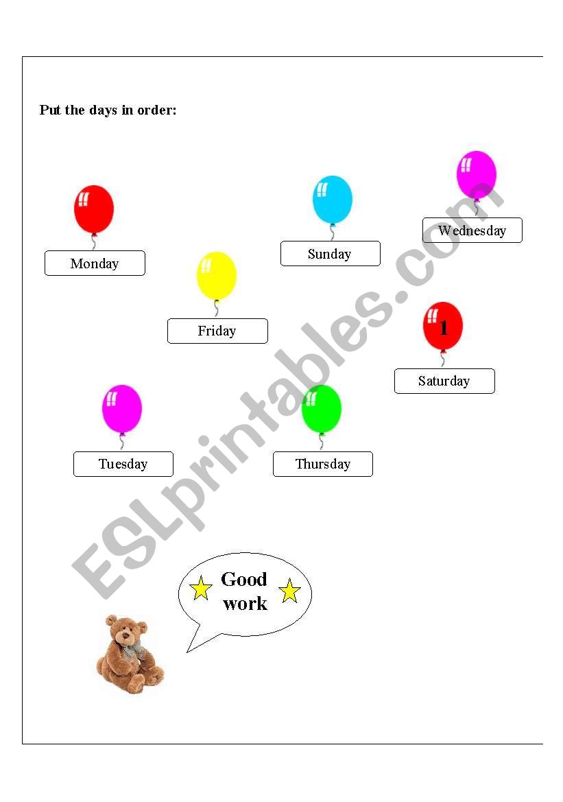 put the days in order worksheet