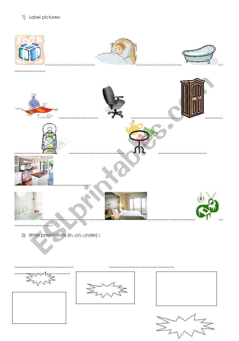 FURNITURE AND PREPOSITIONS -ON, IN ,UNDER