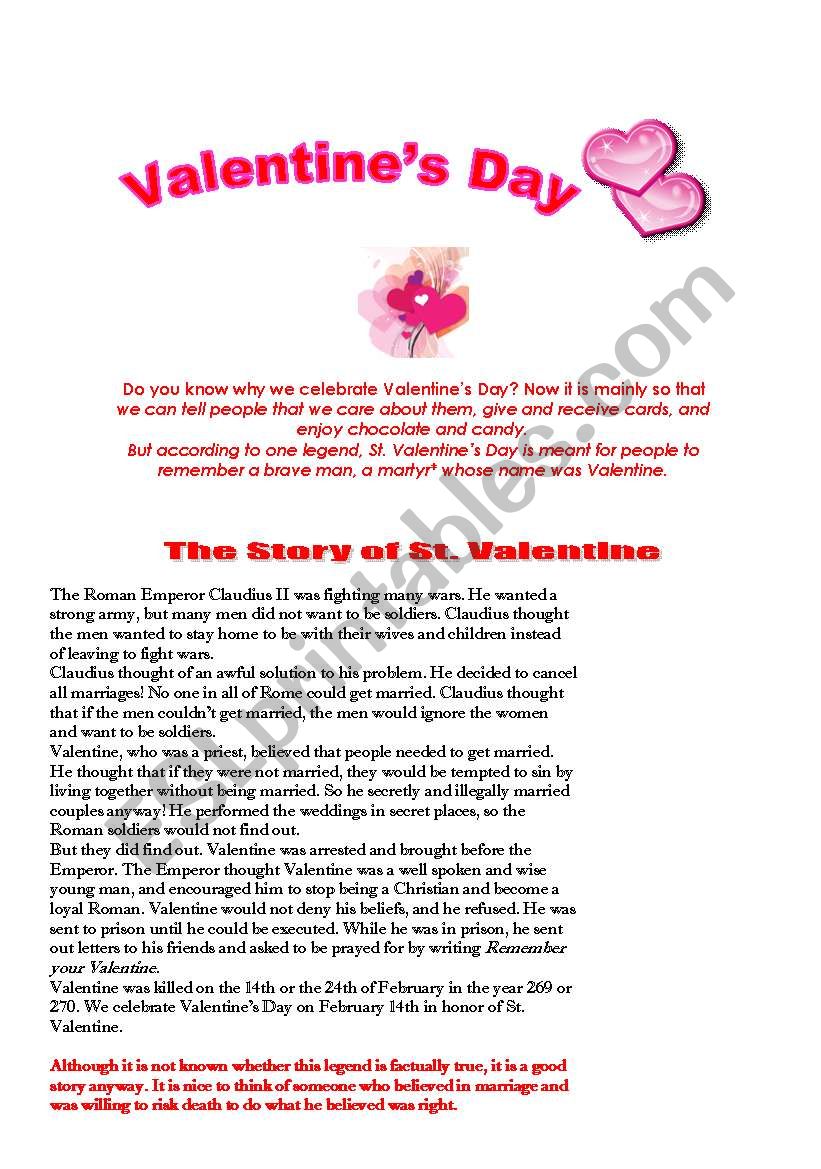 VALENTINE´S DAY - ESL worksheet by magdawal3