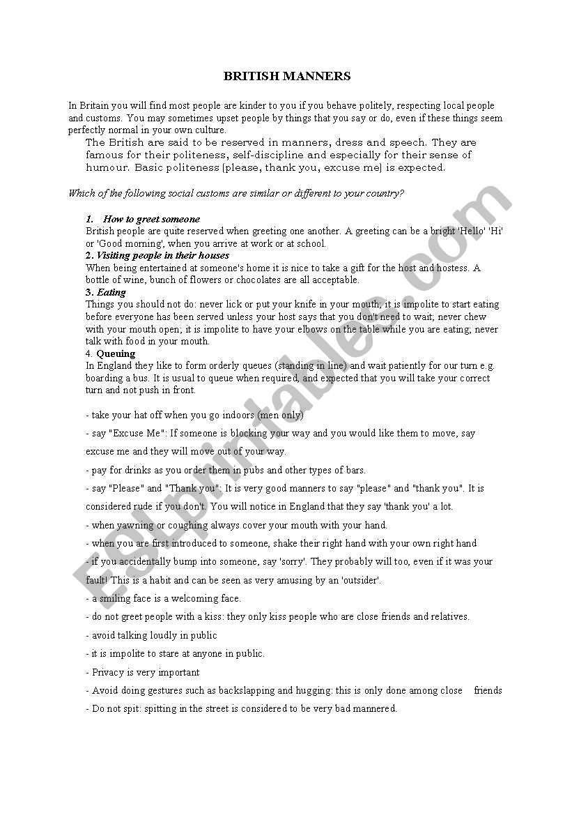 british manners worksheet