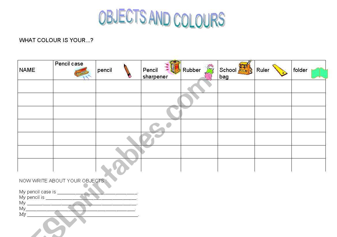 objects and colours mingler worksheet