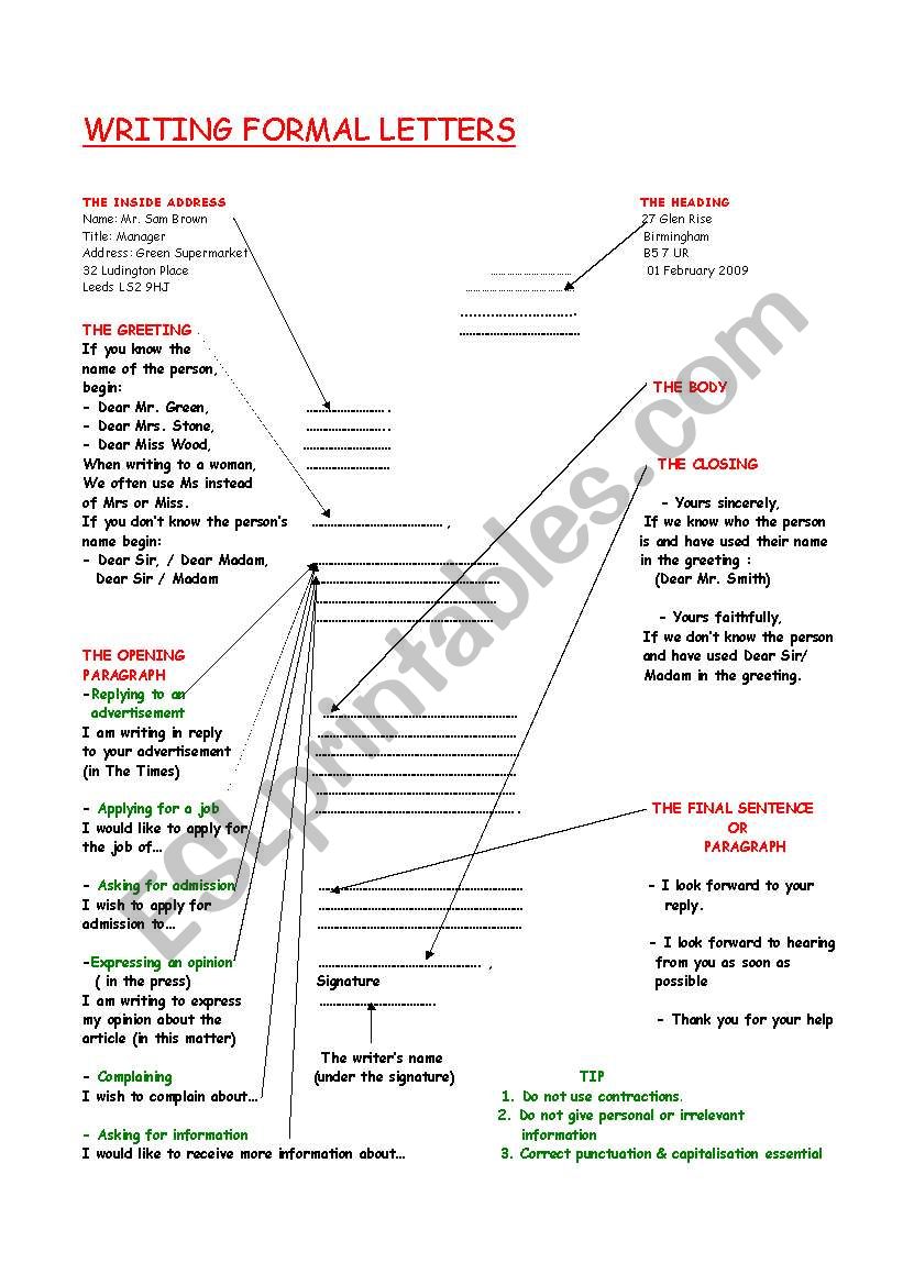 Writing Formal Letters ESL Worksheet By Tagoreluz1