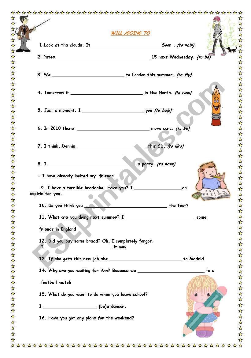 Will Or Going To Exercises ESL Worksheet By Yummy