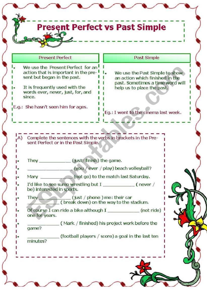 Present Perfect Vs Past Simple ESL Worksheet By Vanda51