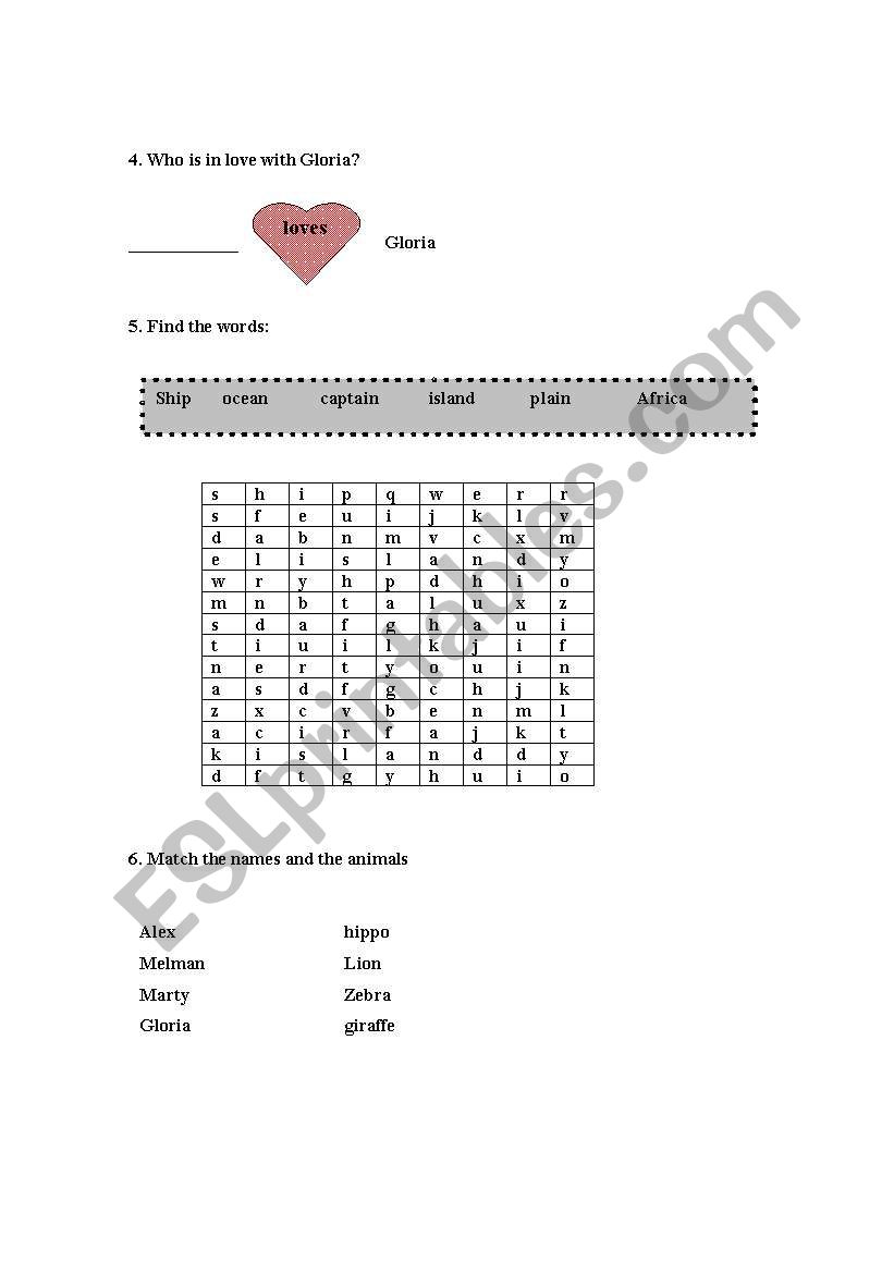 Madagascar 1 and 2 worksheet