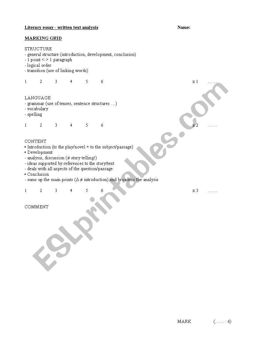 essay writing grid worksheet