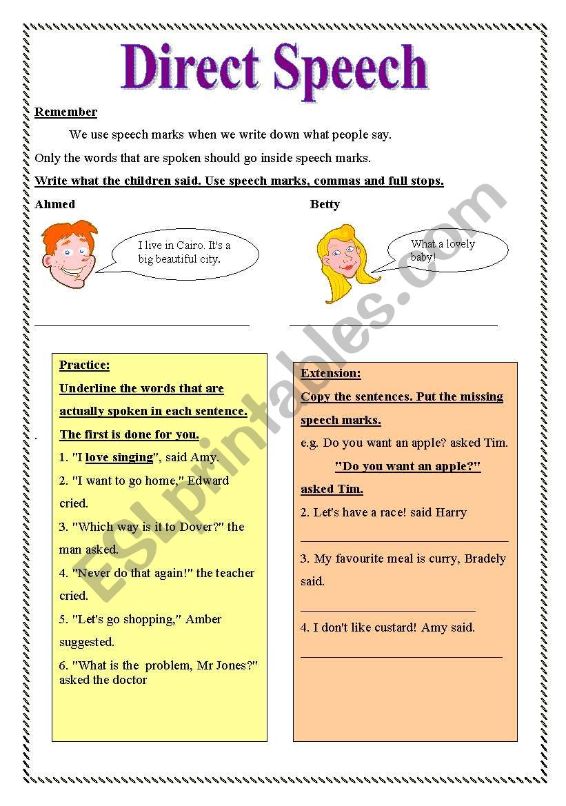 worksheet on direct speech for grade 3