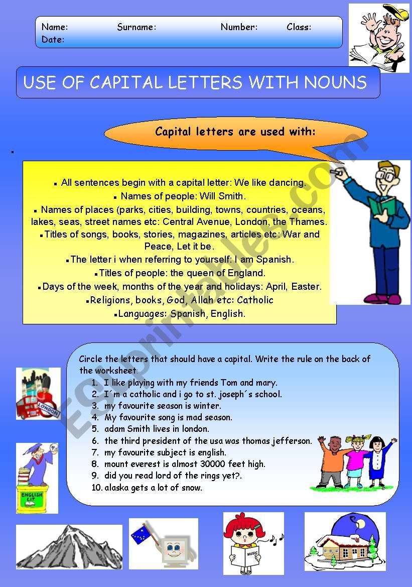 USE OF CAPITAL LETTERS WITH NOUNS ESL Worksheet By Peitieiros