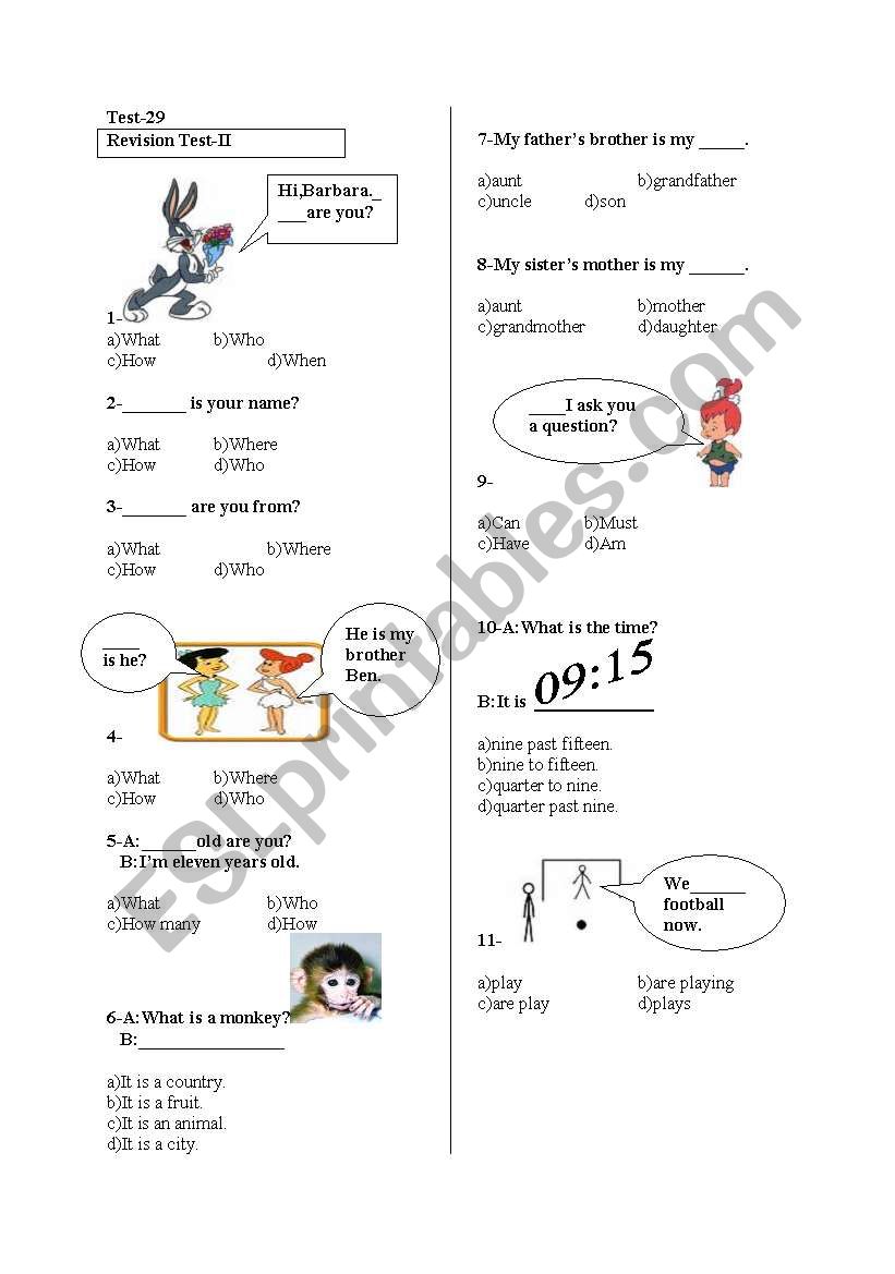 revision test worksheet