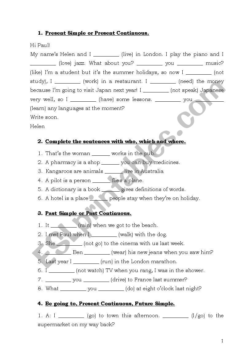 English Grammar Exercises - Pre-Intermediate - ESL worksheet by klakson1980