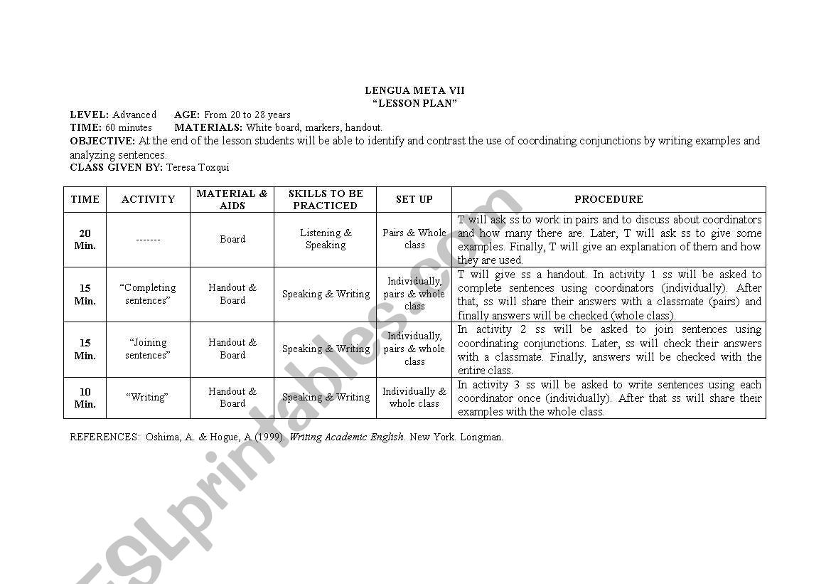 Coordinating Conjuctions worksheet