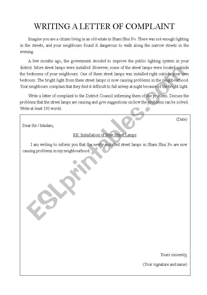 Writing A Letter Of Complaint ESL Worksheet By Eleanorfoo