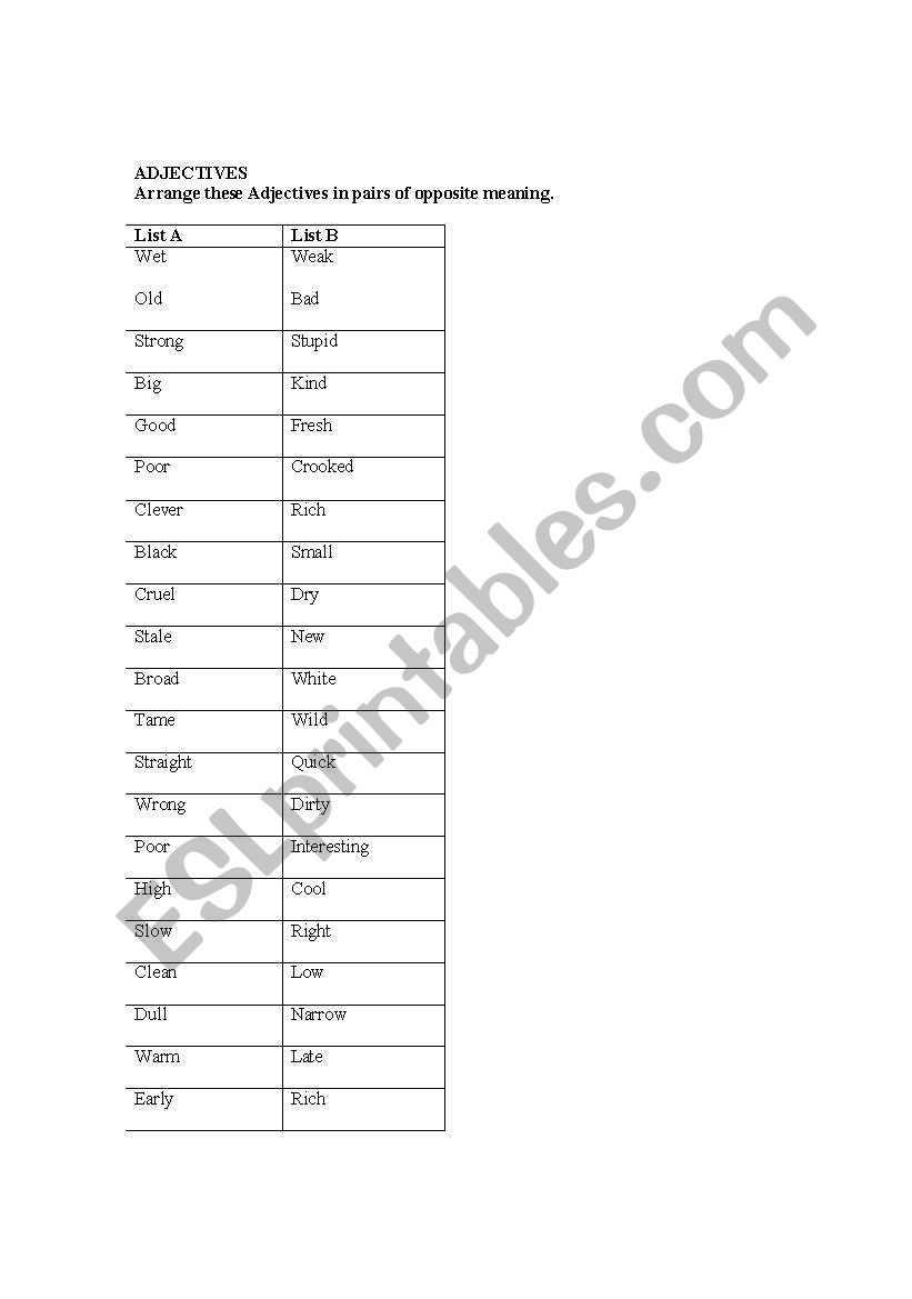 Adjectives worksheet